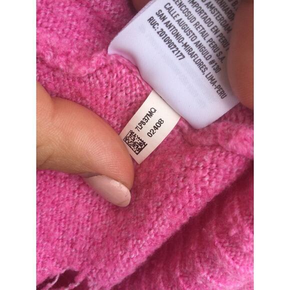 American Eagle Womens Thrashed Hoodie Sweater Size S Bright Pink Knit Leisure - Picture 10 of 11